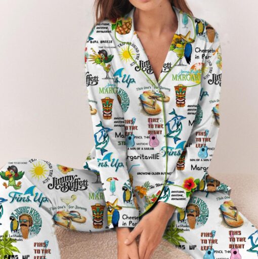 Jimmy Buffett In Memory Of Jimmy Buffett Satin Pajamas Set For Women - Image 7