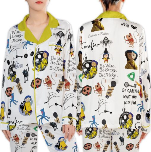 Halloween Coraline Satin Pajamas Set, Coraline Movie Pajamas Set - Image 8
