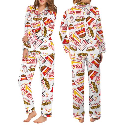 In-N-Out Burger Print Satin Pajama Set - Image 6