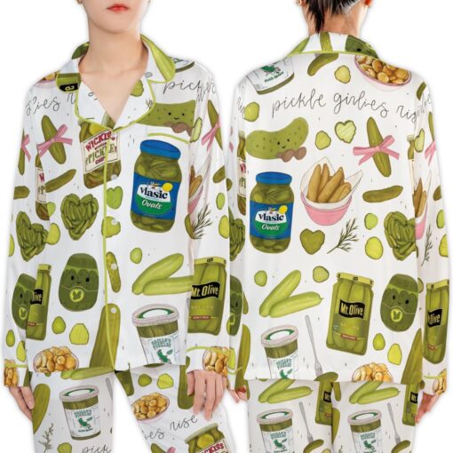 Coquette Pickle Girl Silky Satin Pajama Set, Satin Pajamas For Women - Image 2