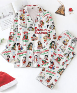 Demon Slayer Anime Christmas Have Yourself Animazing Christmas Silk Pajamas Set