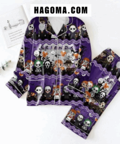 Alternative view of Horror Movies Friends Halloween Satin Pajamas Set