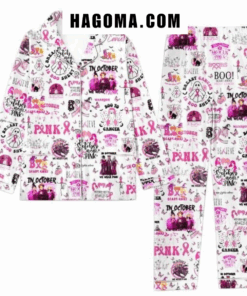 Hocus Pocus In October We Wear Pink Satin Pajamas Set