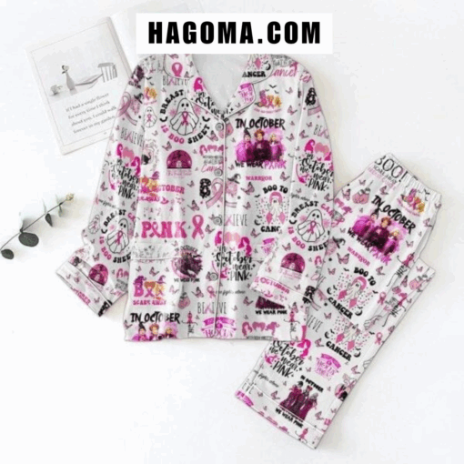 Hocus Pocus In October We Wear Pink Satin Pajamas Set - Image 2