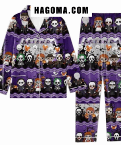 Horror Movies Friends Halloween Satin Pajamas Set