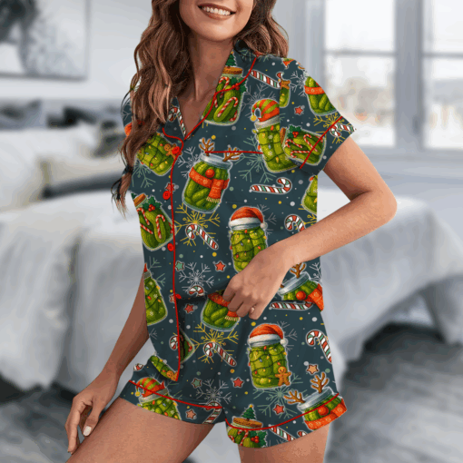 Christmas Pickle Satin Pajamas Set For Women - Image 3