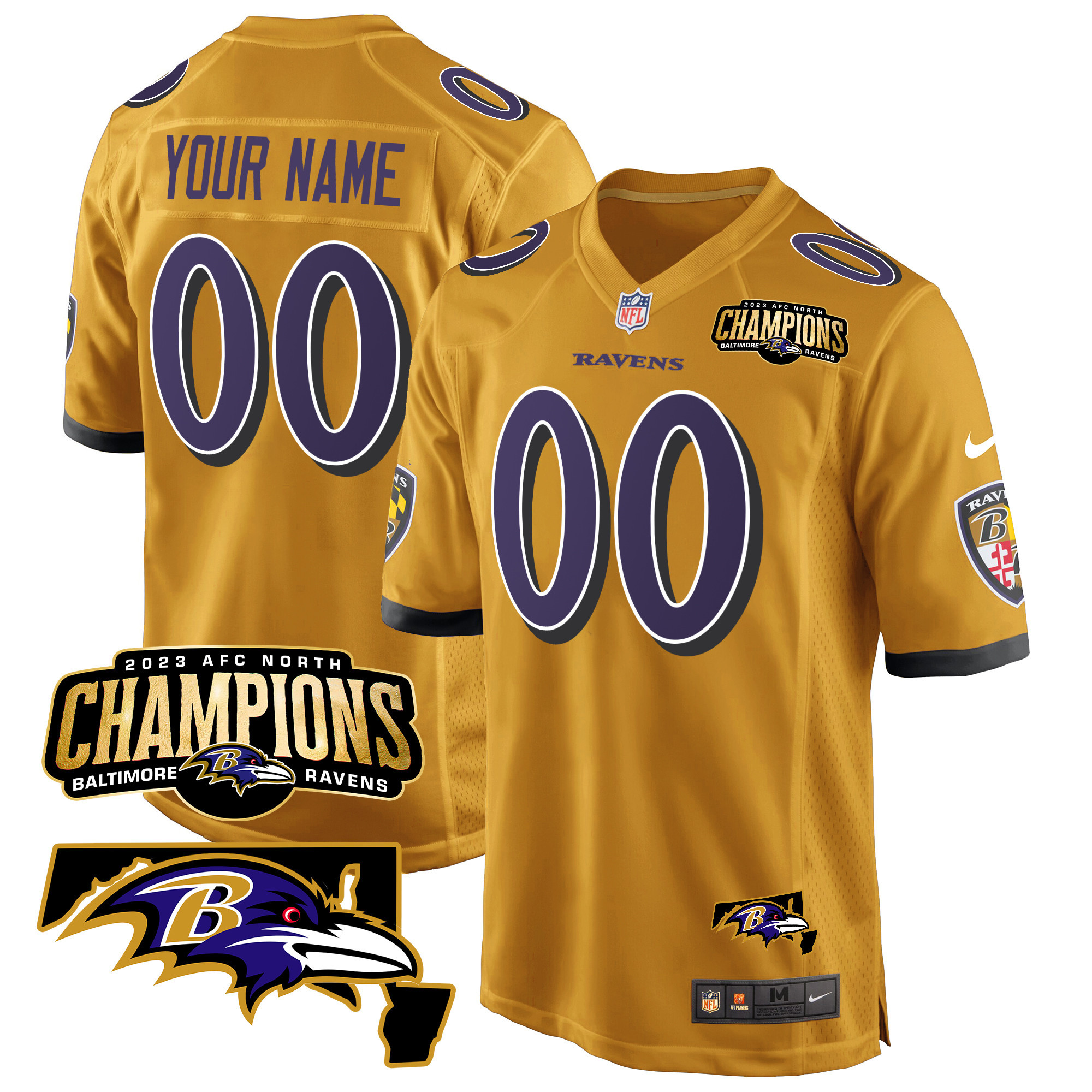 Baltimore Ravens 2023 AFC North Champions & Maryland Patch Game Custom Jersey - All Stitched - Image 4