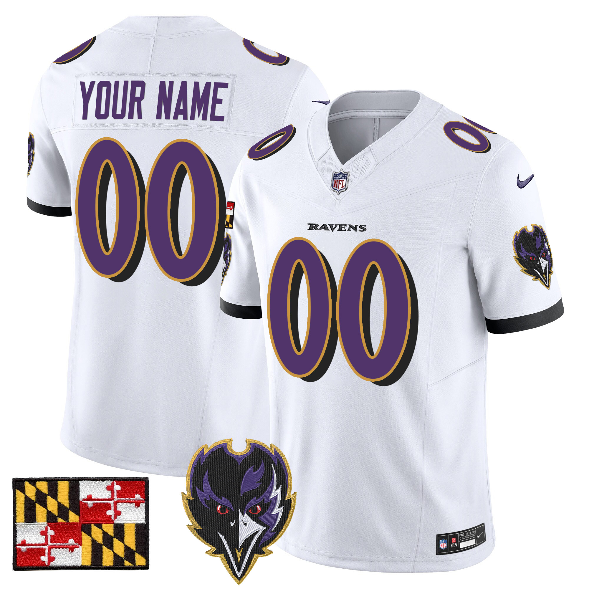 Baltimore Ravens 2024 Maryland Flag Vapor Limited Custom Jersey V2 - All Stitched - Image 5