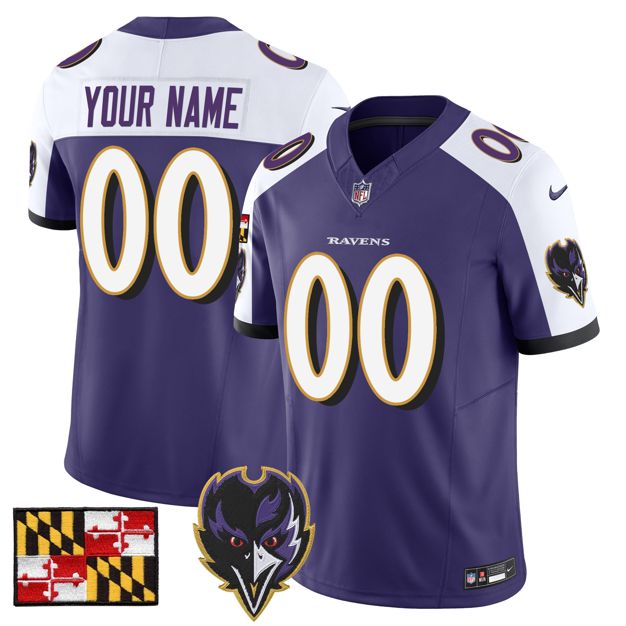 Baltimore Ravens 2024 Maryland Flag Vapor Limited Custom Jersey V2 - All Stitched - Image 2