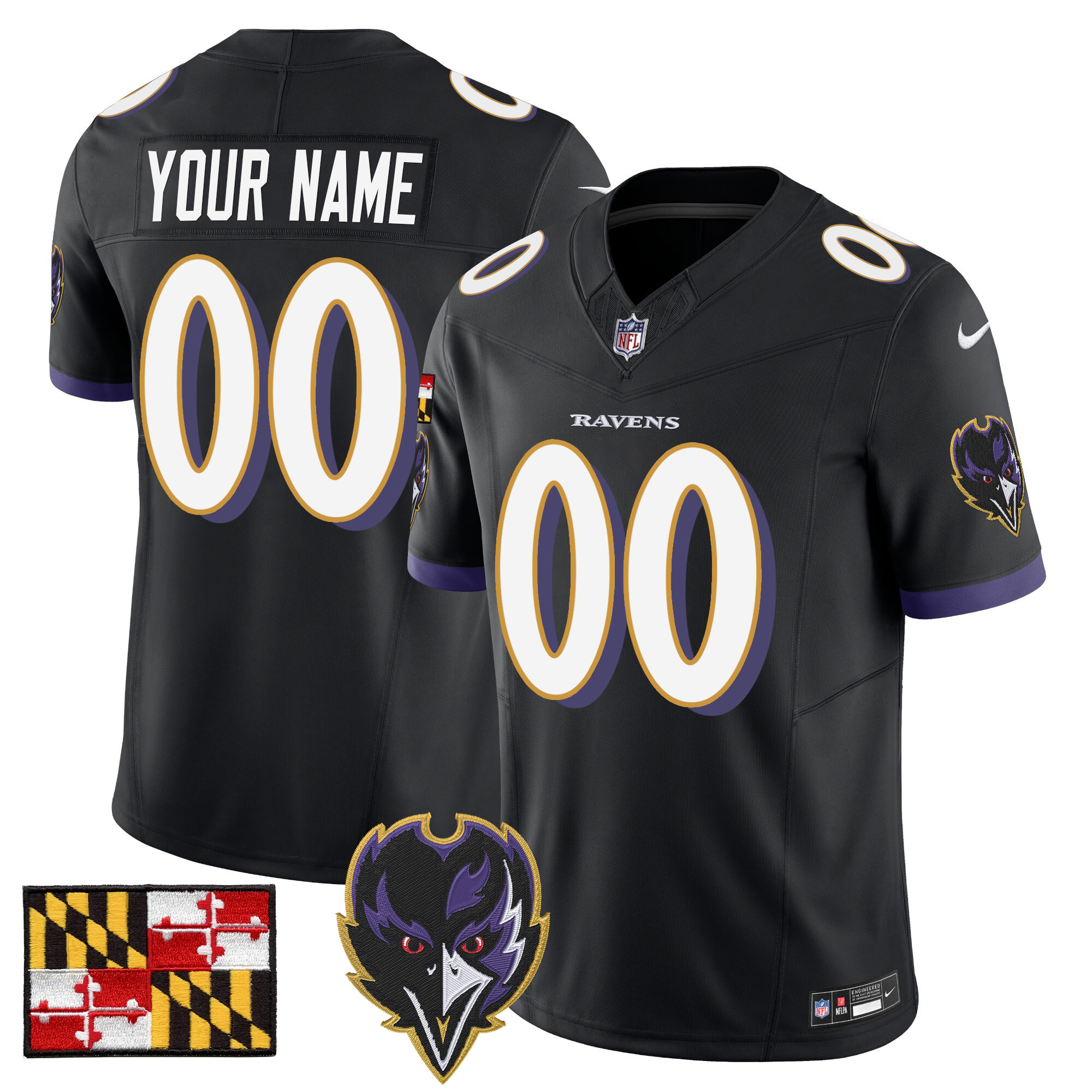 Baltimore Ravens 2024 Maryland Flag Vapor Limited Custom Jersey V2 - All Stitched - Image 3
