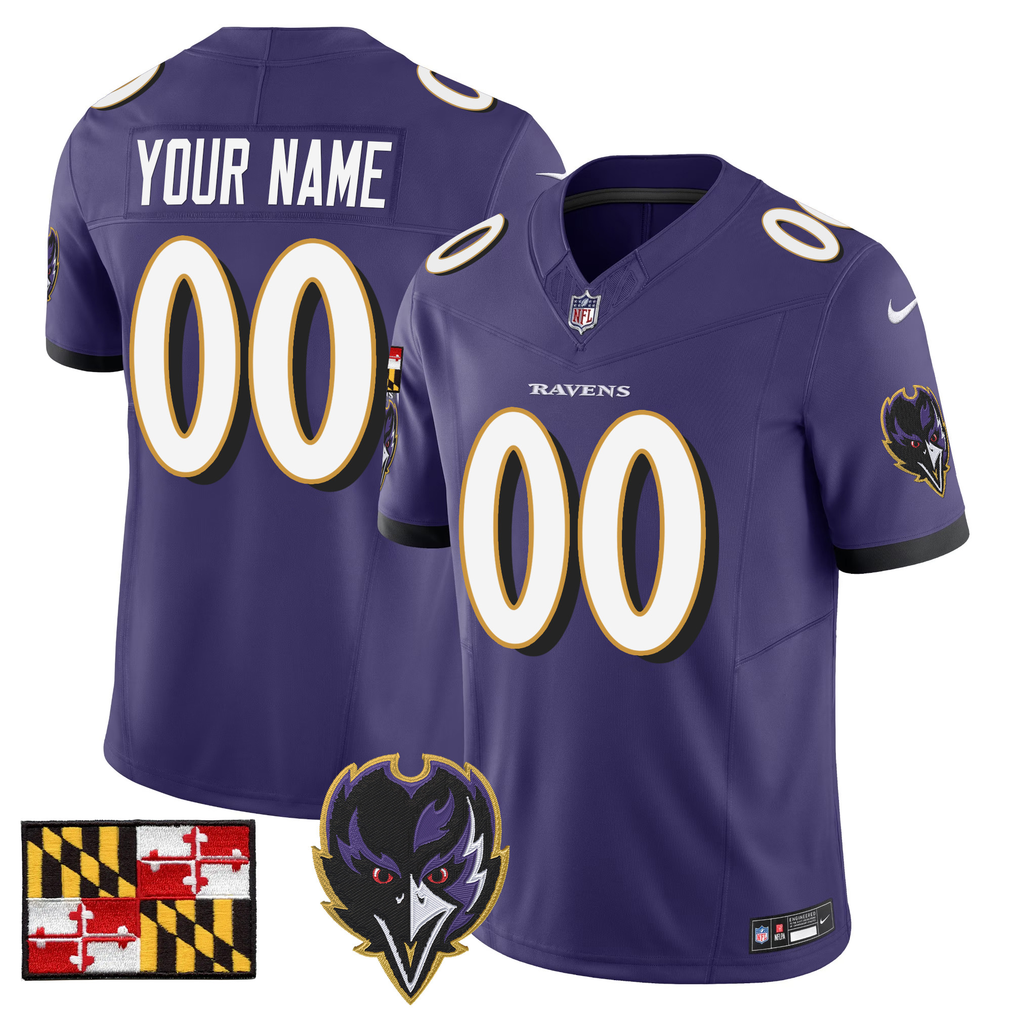 Baltimore Ravens 2024 Maryland Flag Vapor Limited Custom Jersey V2 - All Stitched - Image 4