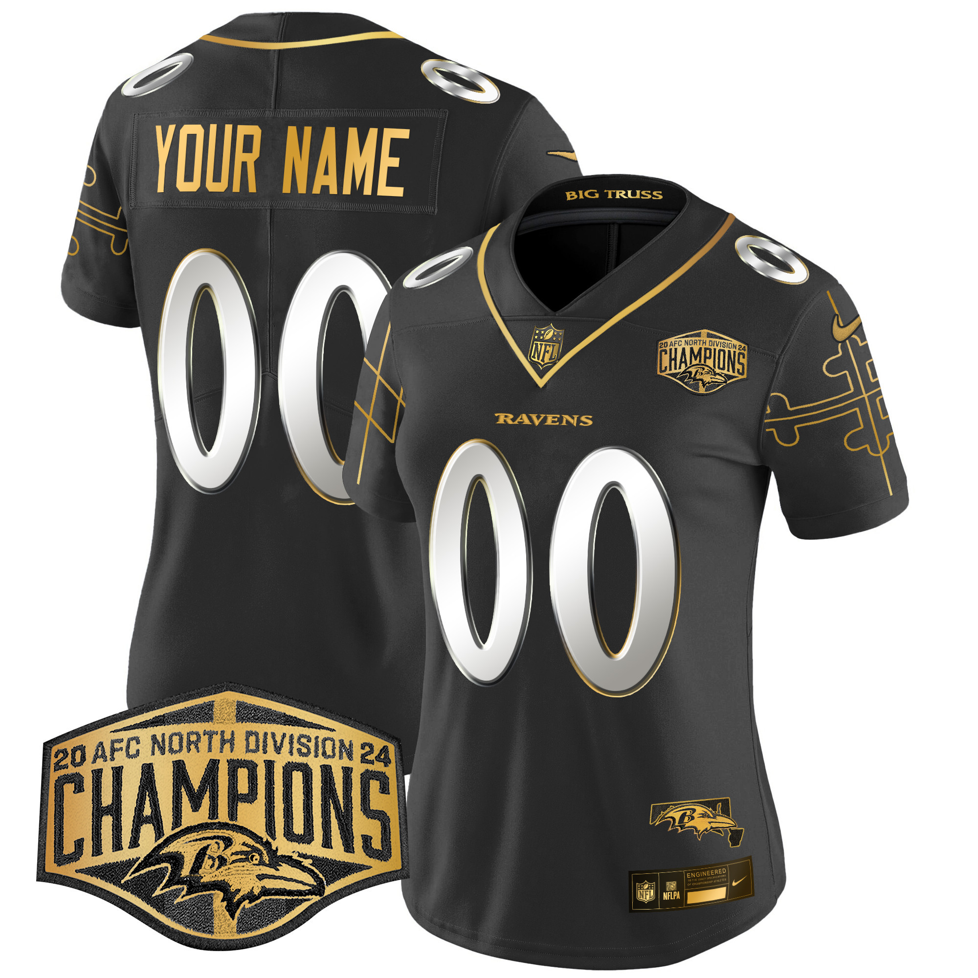 Baltimore Ravens Maryland Flag Map 2024 AFC North Division Champions Patch Gold Vapor Limited Custom Jersey - All Stitched - Image 5
