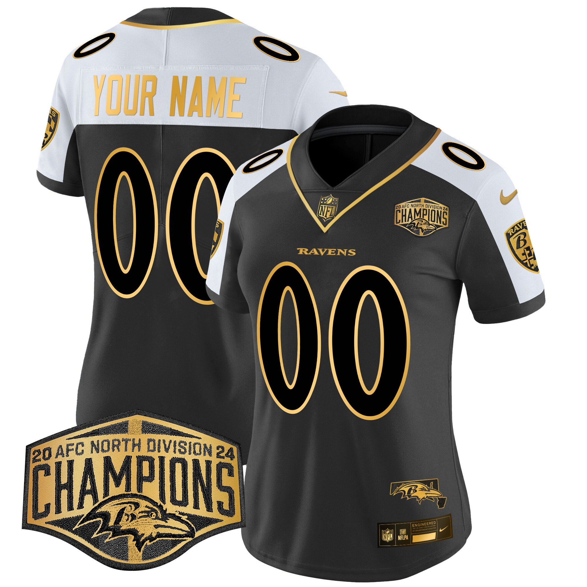 Baltimore Ravens Maryland Flag Map 2024 AFC North Division Champions Patch Gold Vapor Limited Custom Jersey - All Stitched - Image 6
