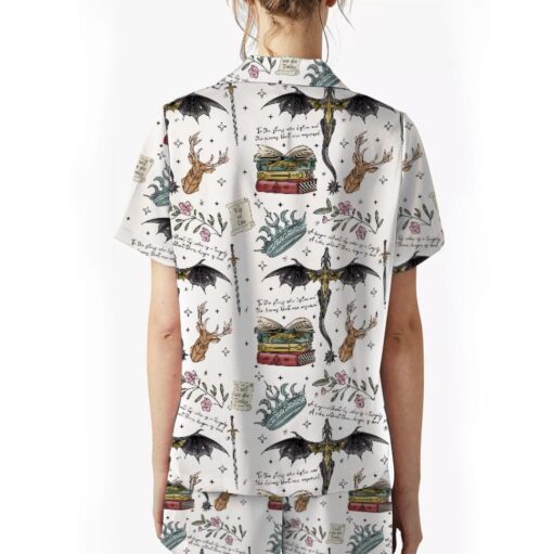 Fantasy Reader Doodle Satin Pajama Set For Women - Image 3