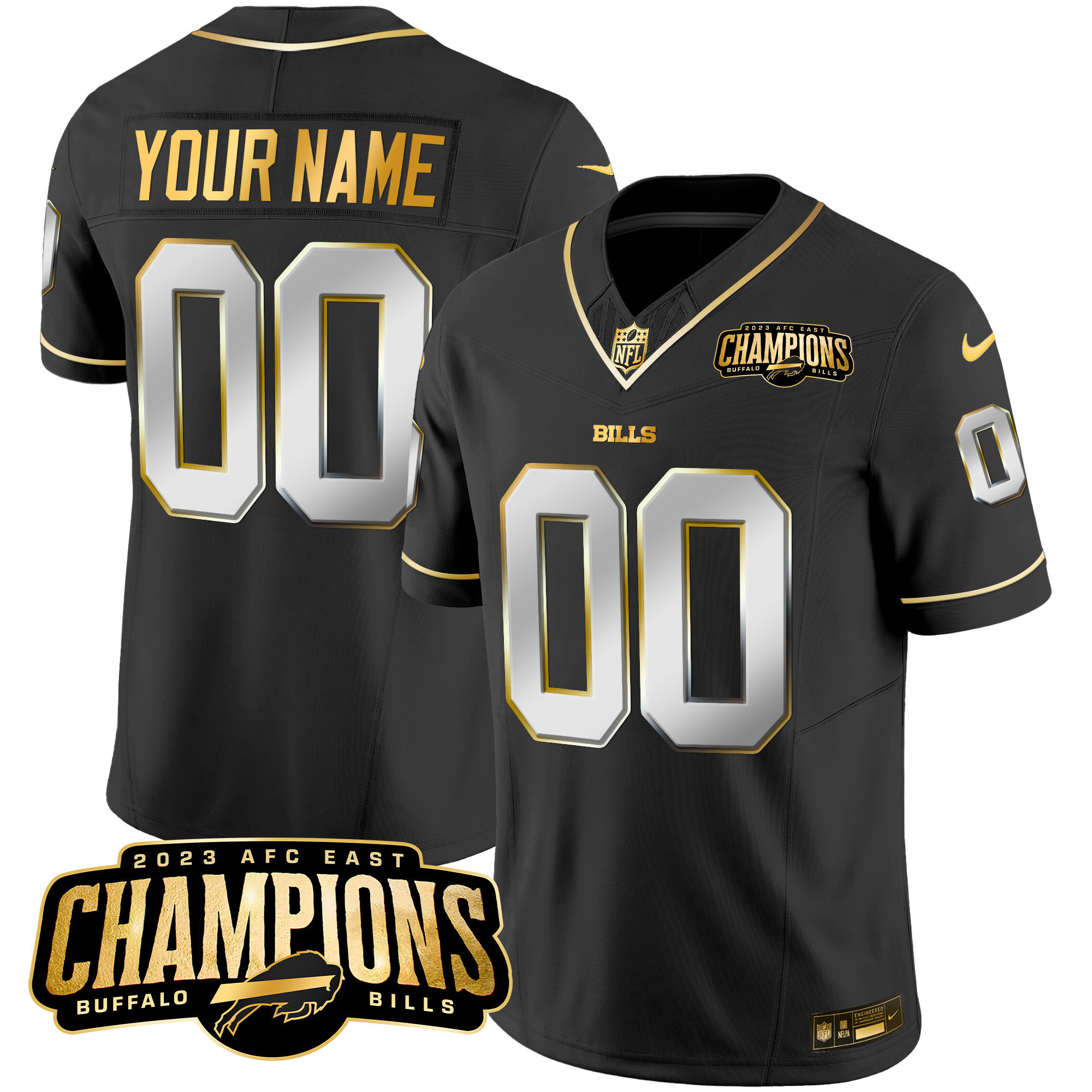 Buffalo Bills 2023 AFC East Champions Patch Gold Vapor Custom Jersey - All Stitched - Image 2