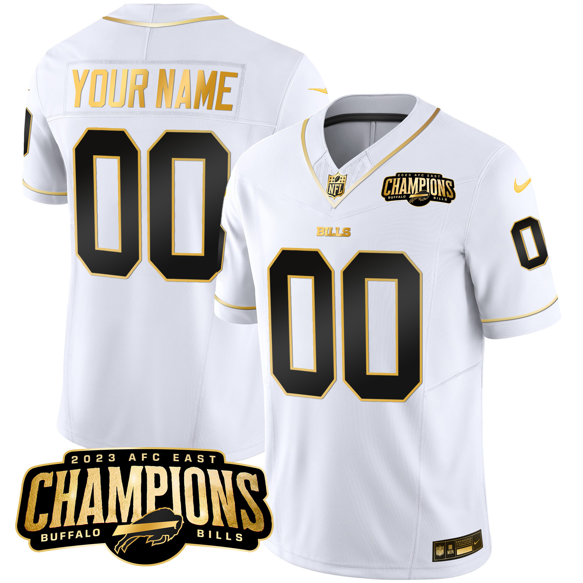 Buffalo Bills 2023 AFC East Champions Patch Gold Vapor Custom Jersey - All Stitched - Image 4