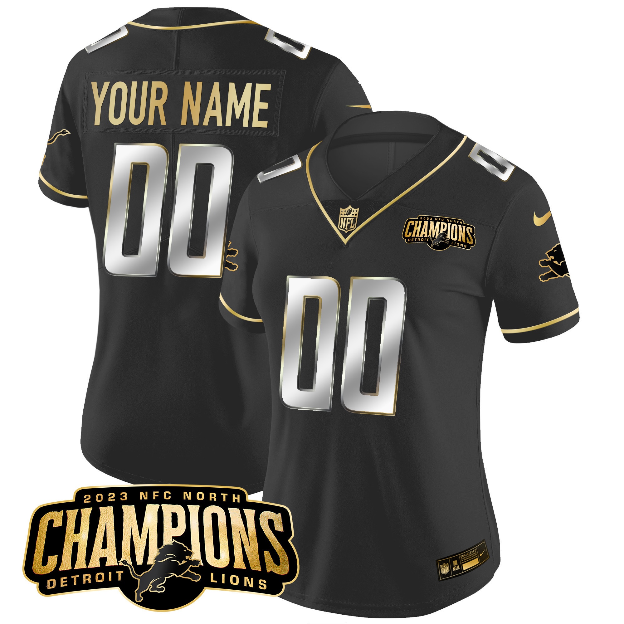 Detroit Lions 2023 NFC North Champions Patch Gold Vapor Custom Jersey - All Stitched - Image 2