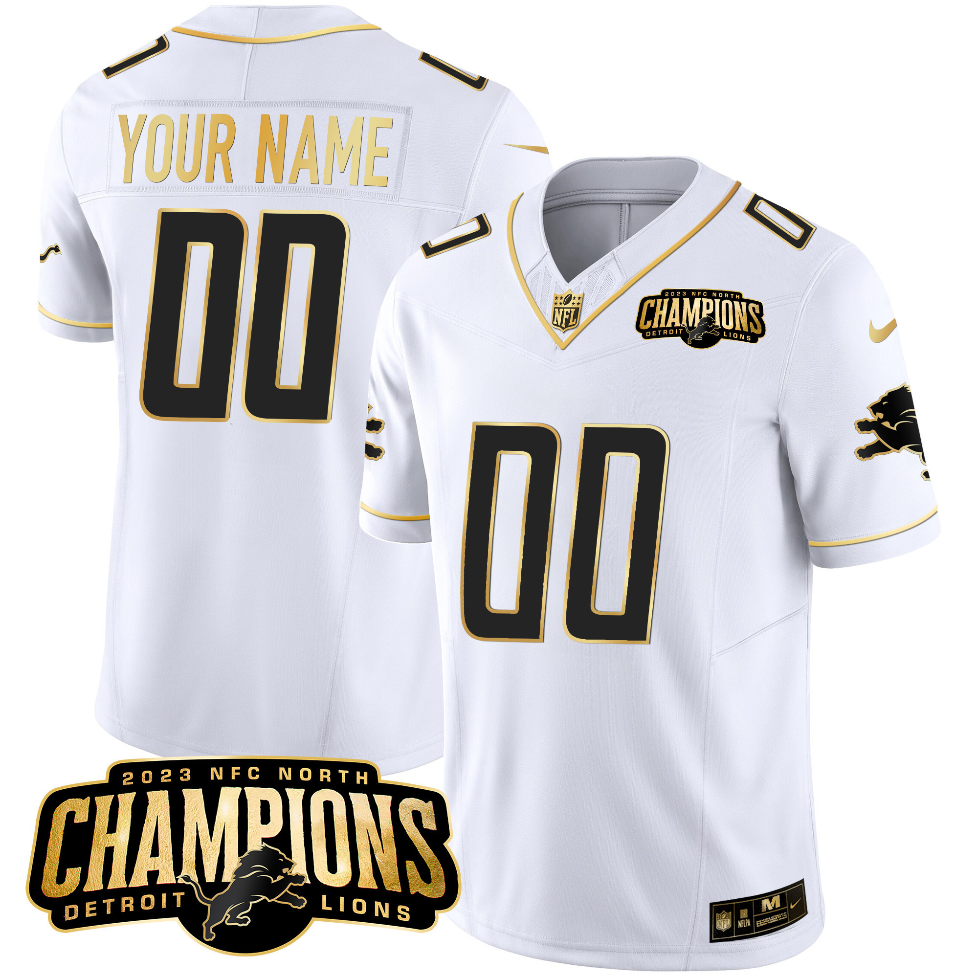 Detroit Lions 2023 NFC North Champions Patch Gold Vapor Custom Jersey - All Stitched - Image 8