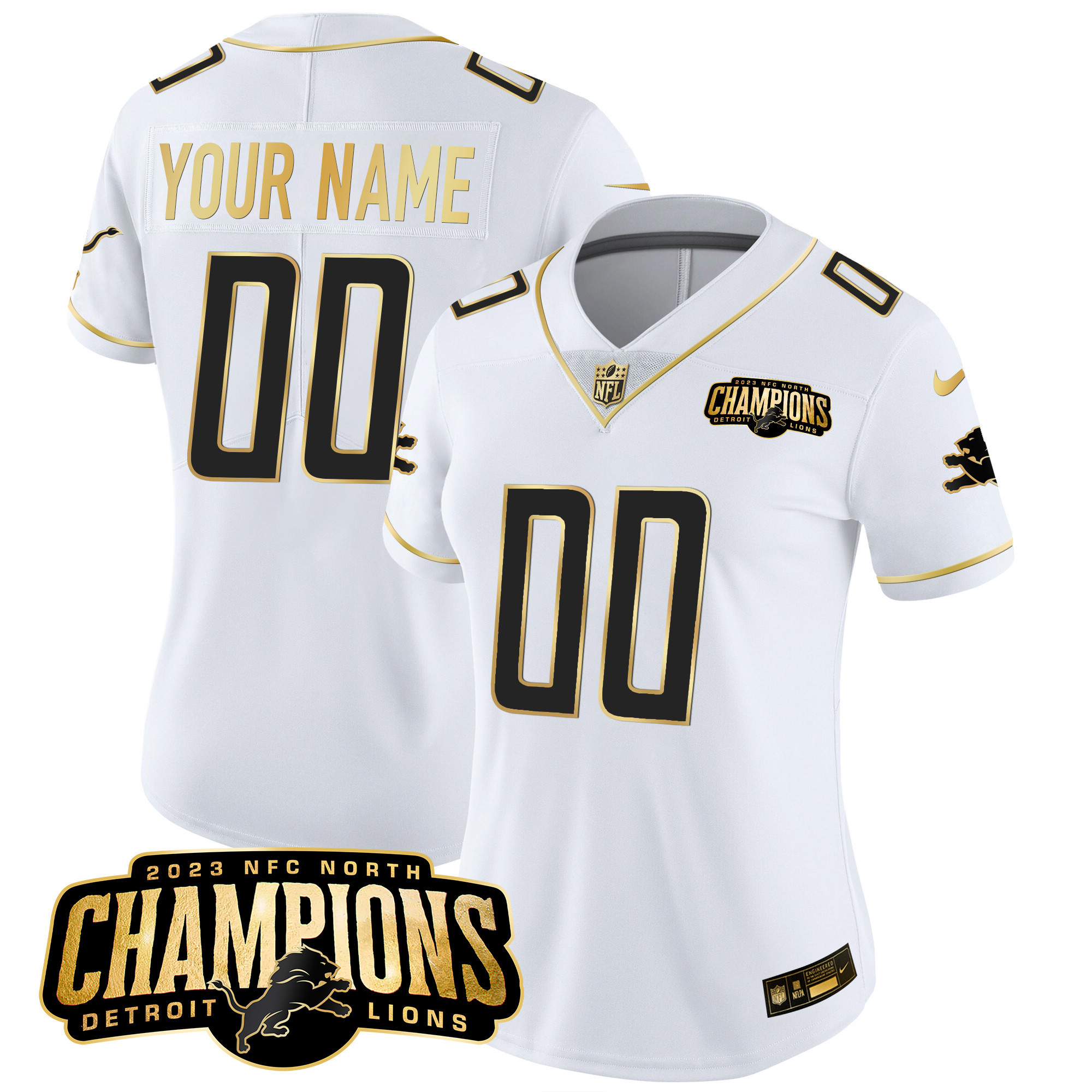 Detroit Lions 2023 NFC North Champions Patch Gold Vapor Custom Jersey - All Stitched - Image 4