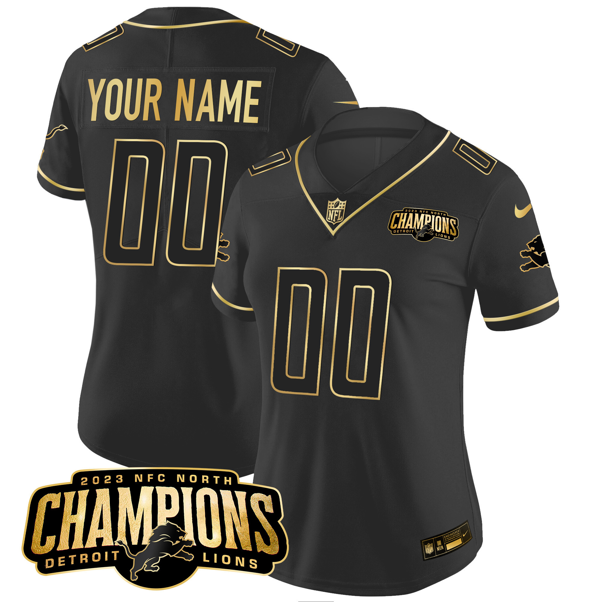 Detroit Lions 2023 NFC North Champions Patch Gold Vapor Custom Jersey - All Stitched - Image 3