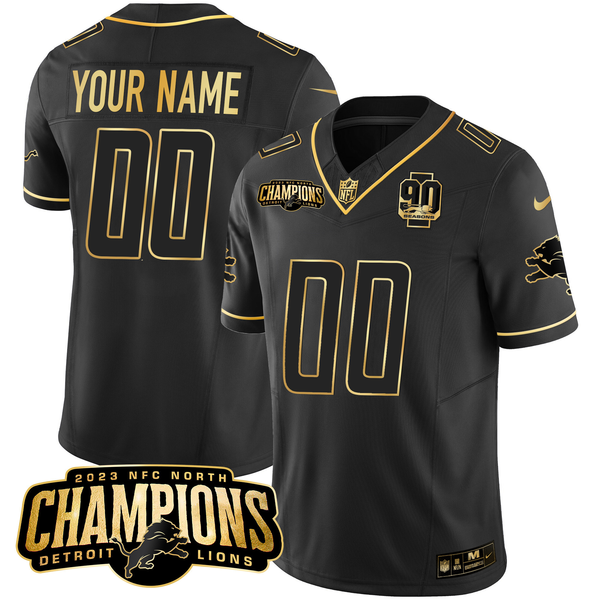 Detroit Lions 2023 NFC North Champions Patch Gold Vapor Custom Jersey V2 - All Stitched - Image 7