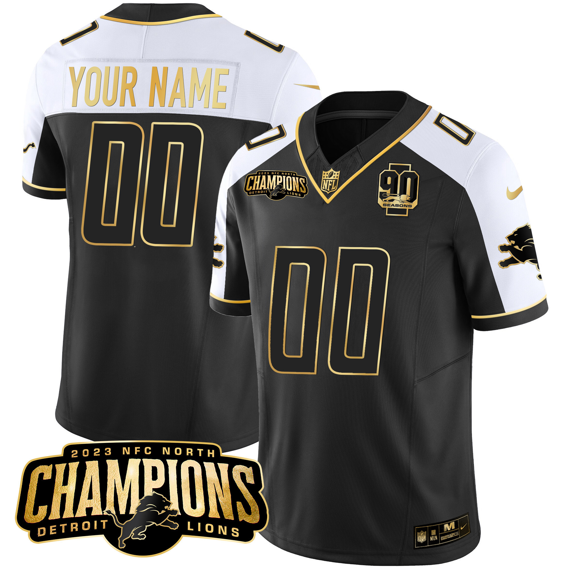 Detroit Lions 2023 NFC North Champions Patch Gold Vapor Custom Jersey V2 - All Stitched - Image 5