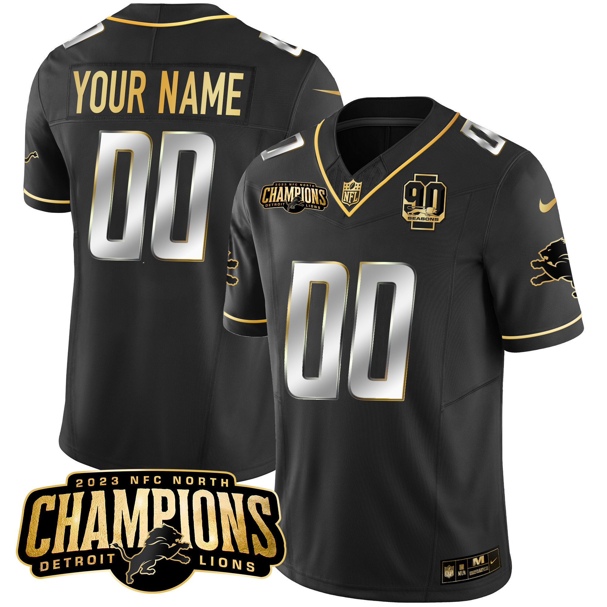 Detroit Lions 2023 NFC North Champions Patch Gold Vapor Custom Jersey V2 - All Stitched - Image 6
