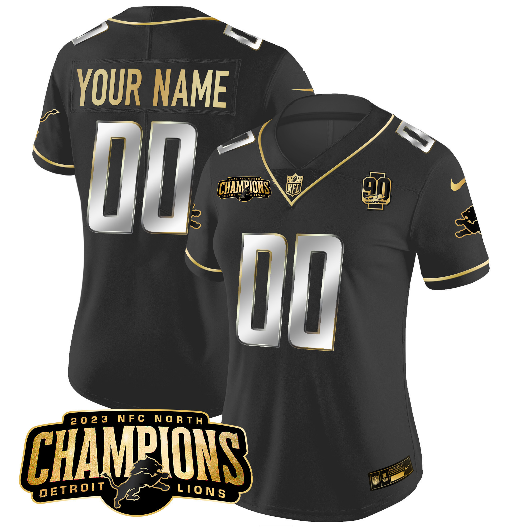 Detroit Lions 2023 NFC North Champions Patch Gold Vapor Custom Jersey V2 - All Stitched - Image 2