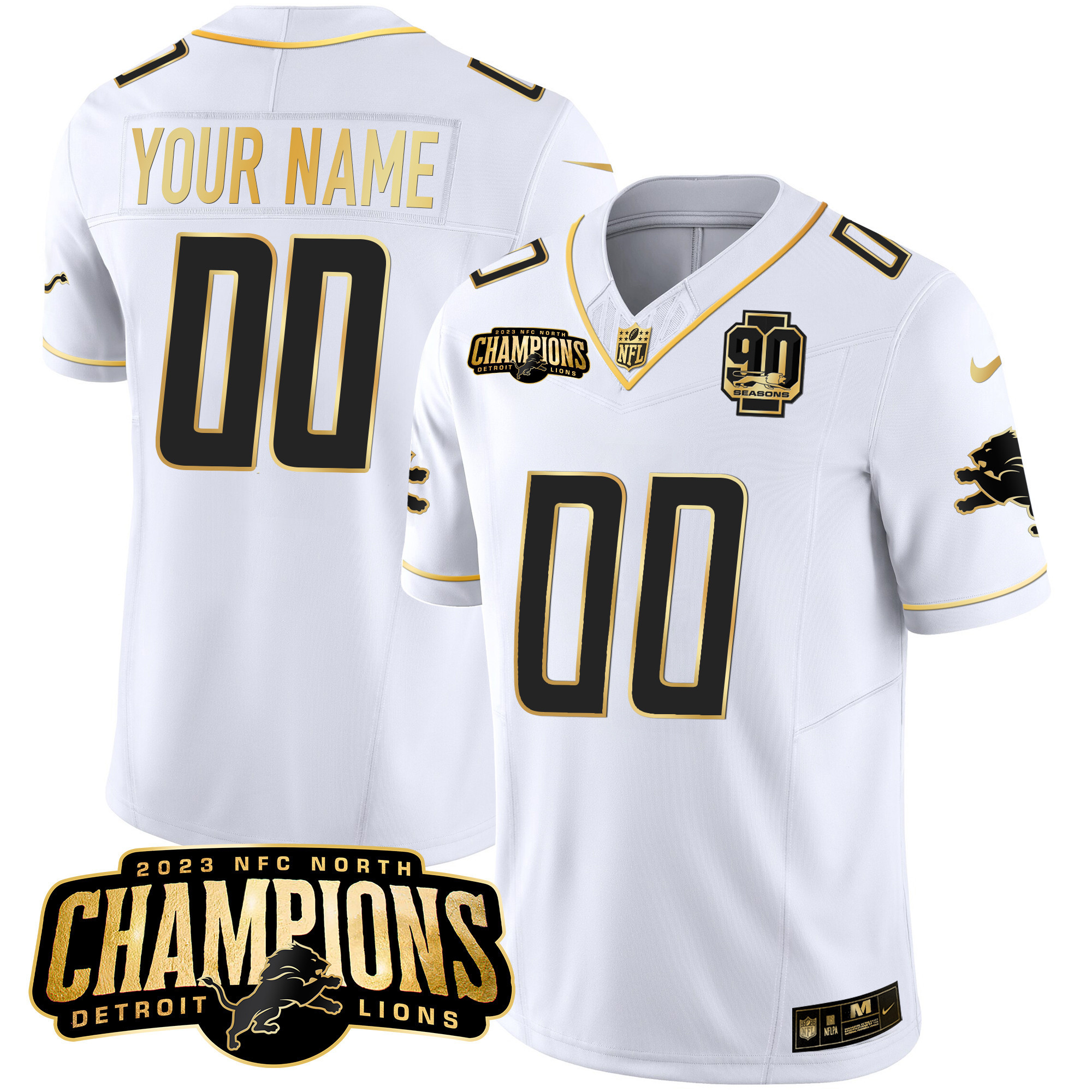 Detroit Lions 2023 NFC North Champions Patch Gold Vapor Custom Jersey V2 - All Stitched - Image 8