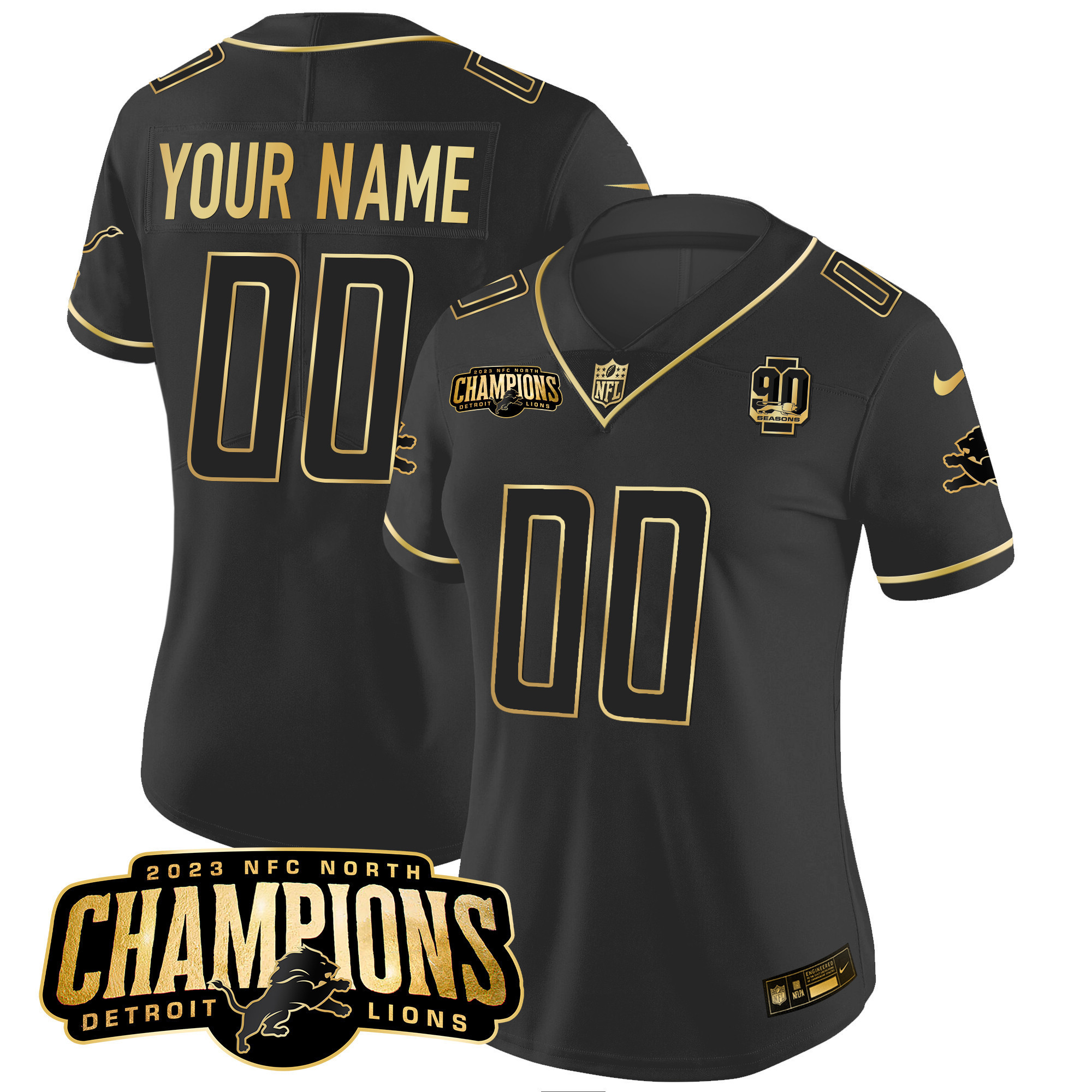 Detroit Lions 2023 NFC North Champions Patch Gold Vapor Custom Jersey V2 - All Stitched - Image 3