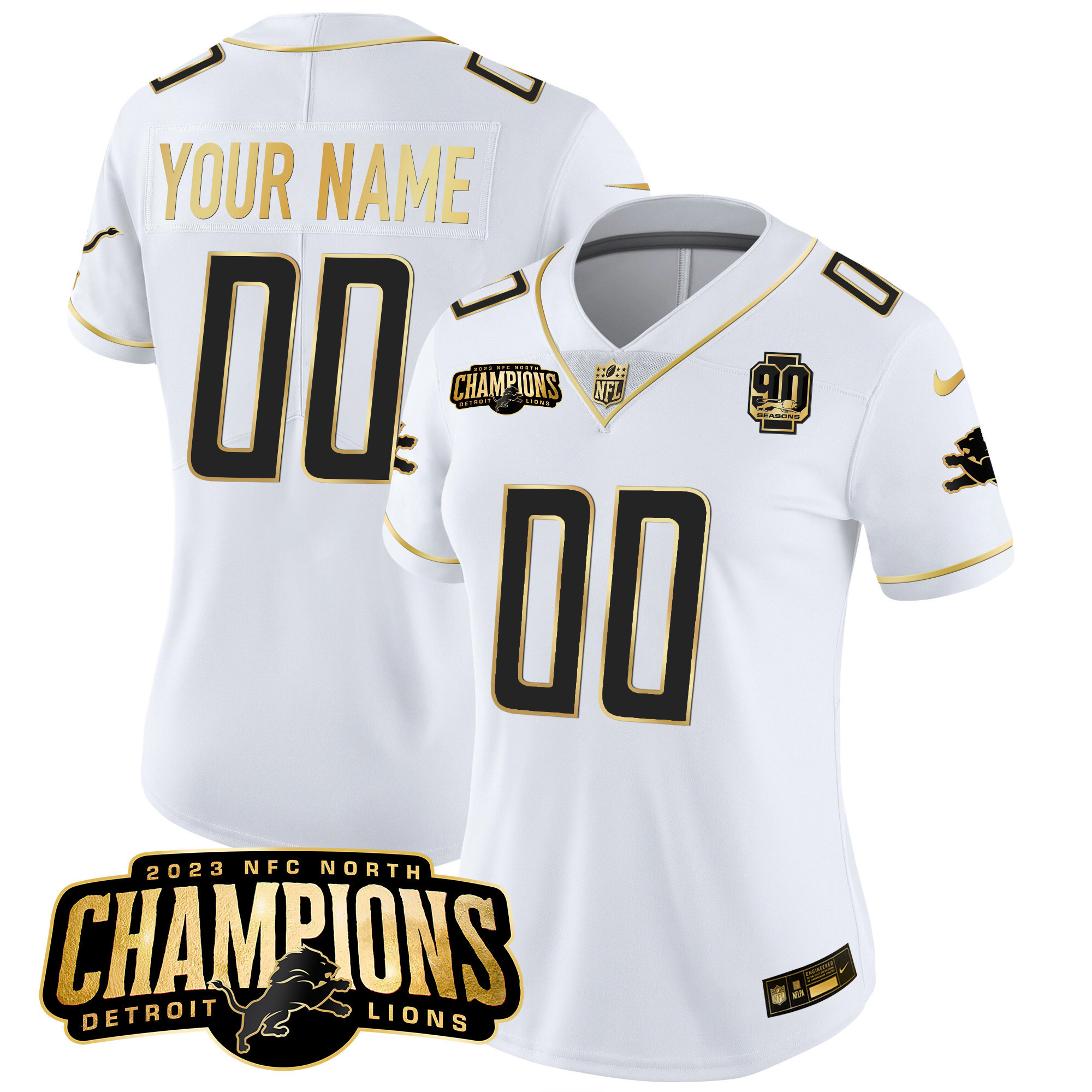 Detroit Lions 2023 NFC North Champions Patch Gold Vapor Custom Jersey V2 - All Stitched - Image 4