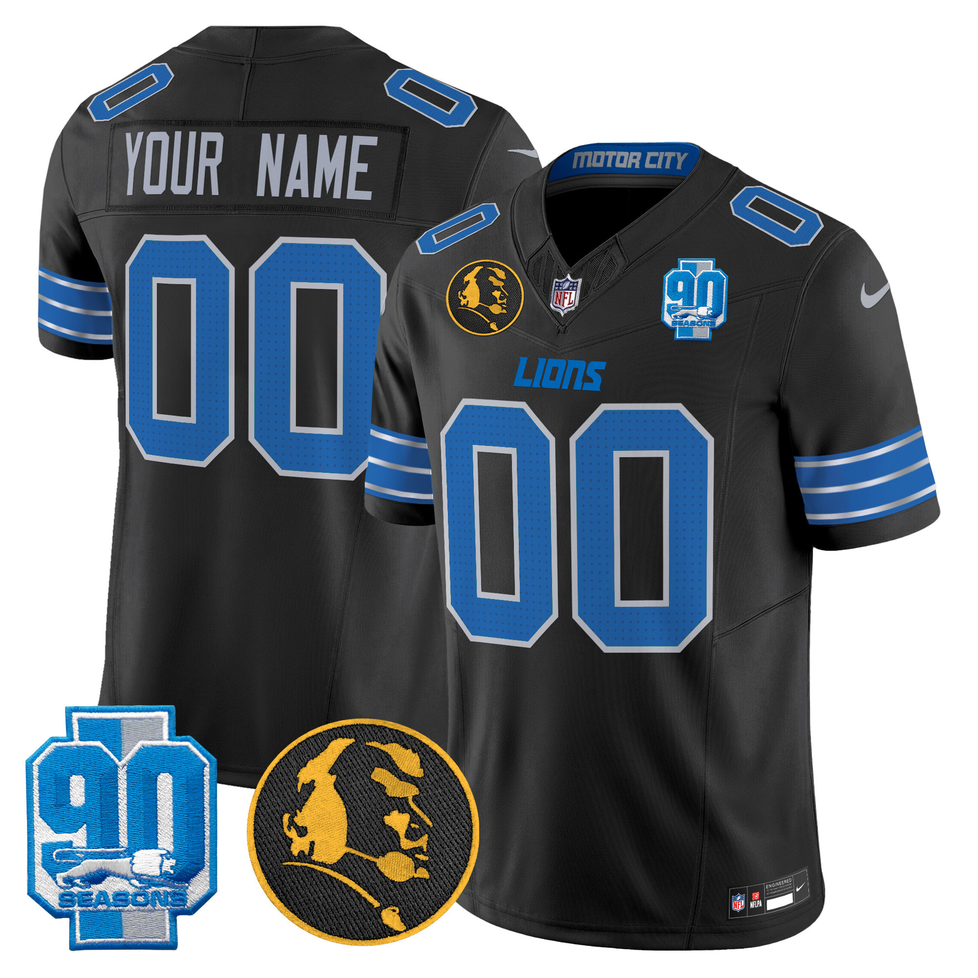 Detroit Lions 2024 90th & John Madden Patch Vapor Limited Custom Jersey - All Stitched - Image 2