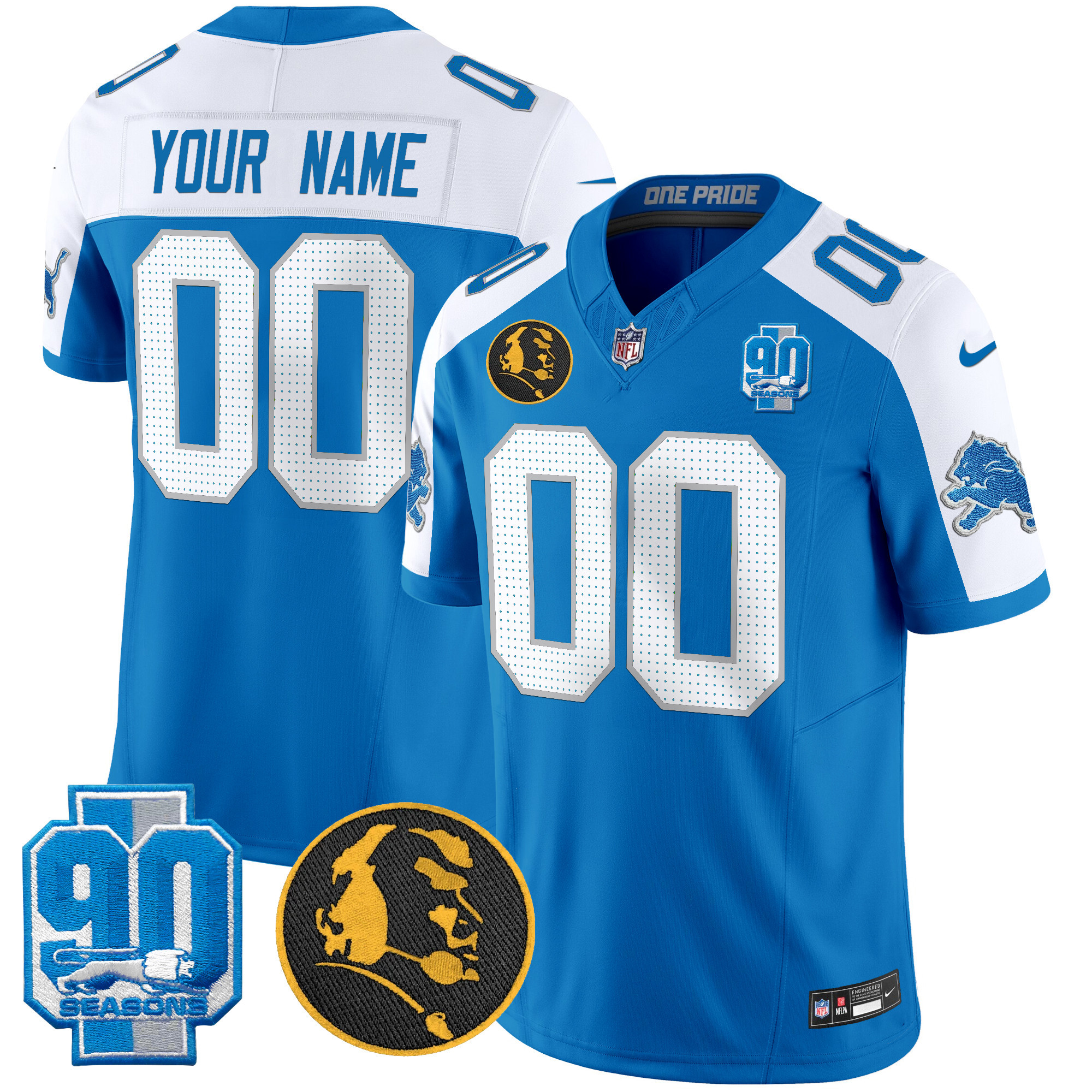 Detroit Lions 2024 90th & John Madden Patch Vapor Limited Custom Jersey V2 - All Stitched - Image 3