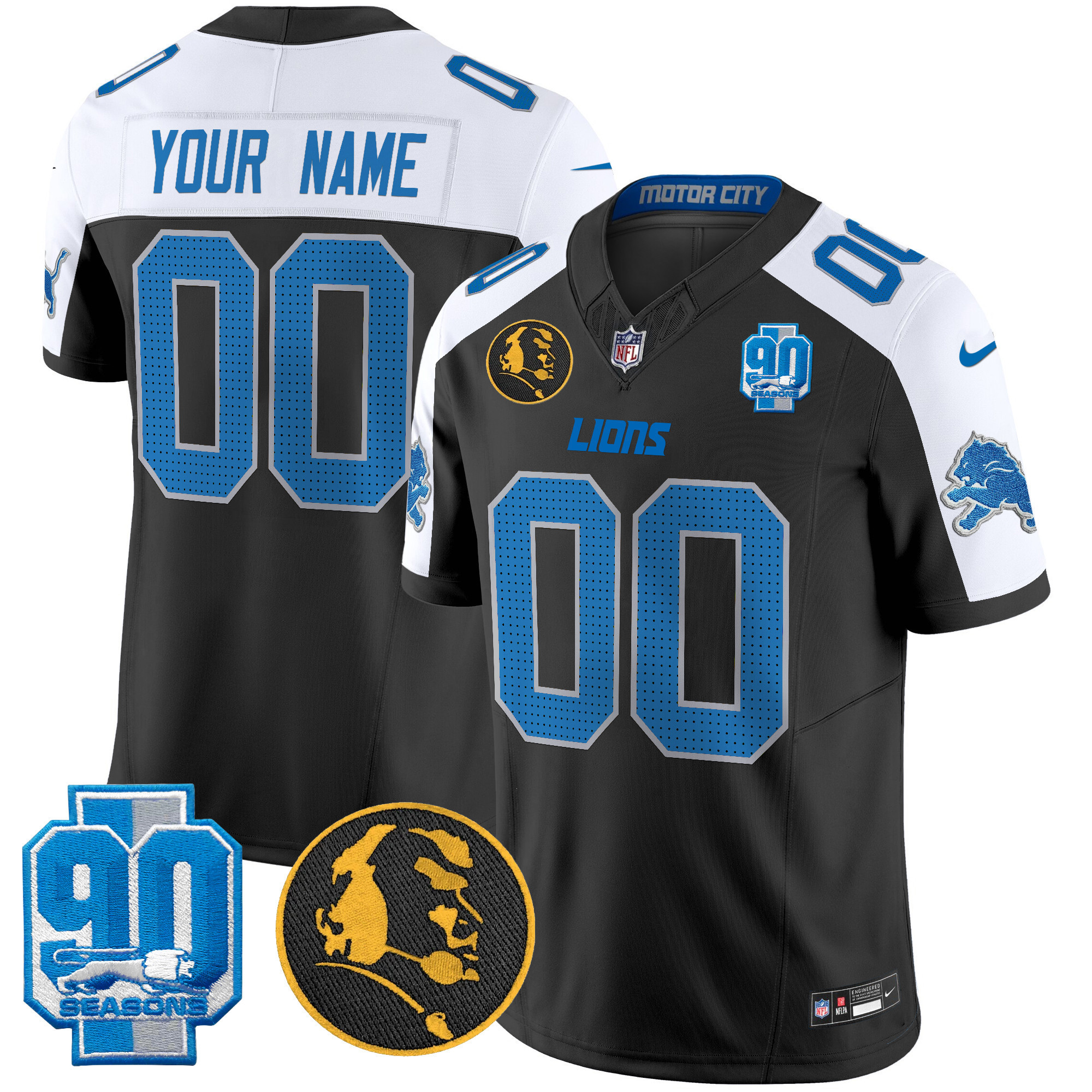 Detroit Lions 2024 90th & John Madden Patch Vapor Limited Custom Jersey V2 - All Stitched