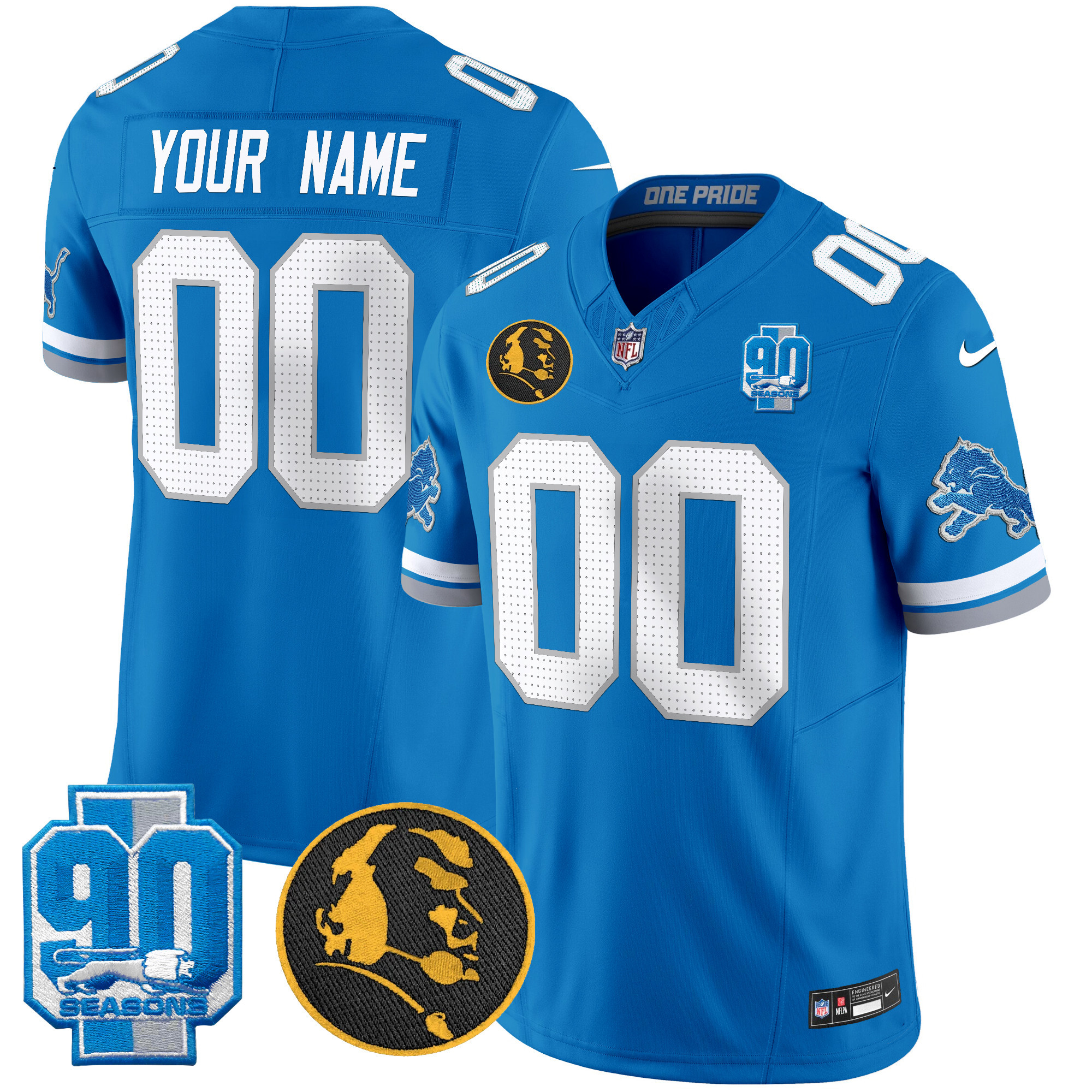 Detroit Lions 2024 90th & John Madden Patch Vapor Limited Custom Jersey V2 - All Stitched - Image 5