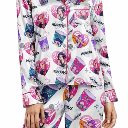 Huntrix Girls Pajamas Set – Kpop Demon Hunters Sleepwear, Rumi Zoey Mira Graphic Shirt - Image 2