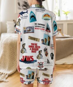 Alternative view of Jaws Shark Movie Retro Satin Pajamas Set, Vintage Summer Horror Pajamas