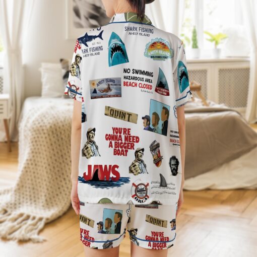 Jaws Shark Movie Retro Satin Pajamas Set, Vintage Summer Horror Pajamas - Image 2