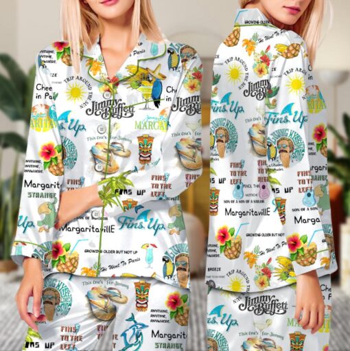 Jimmy Buffett In Memory Of Jimmy Buffett Satin Pajamas Set For Women - Image 6