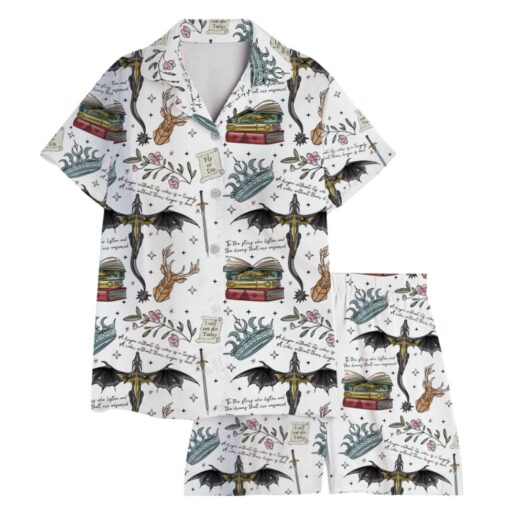 Fantasy Reader Doodle Satin Pajama Set For Women - Image 2
