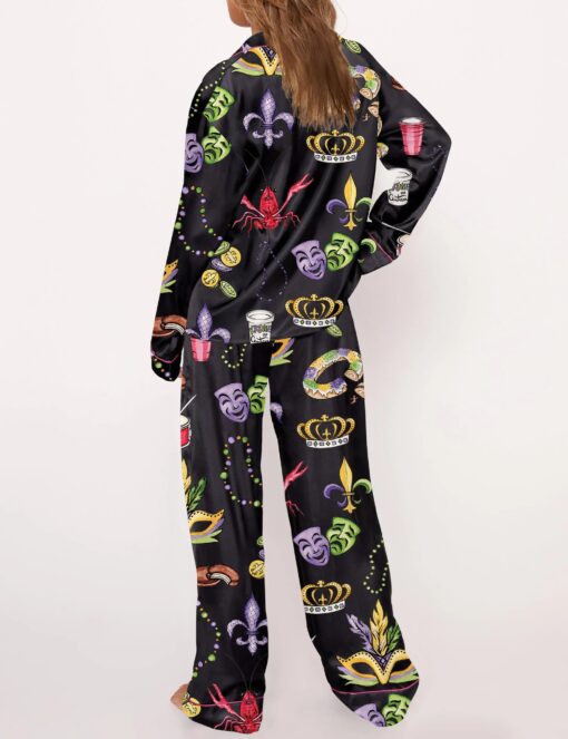Mardi Gras Beads King Cake Crawfish Satin Pajama Set - Image 10