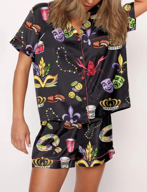 Mardi Gras Beads King Cake Crawfish Satin Pajama Set - Image 7