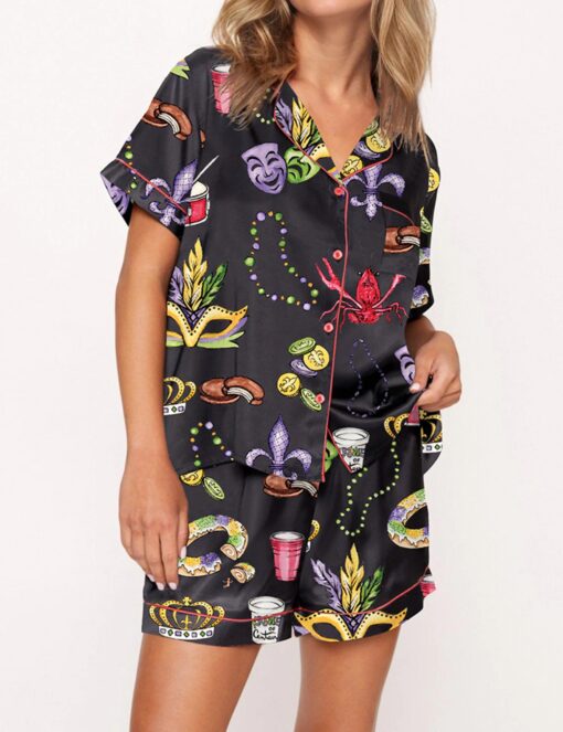 Mardi Gras Beads King Cake Crawfish Satin Pajama Set - Image 6