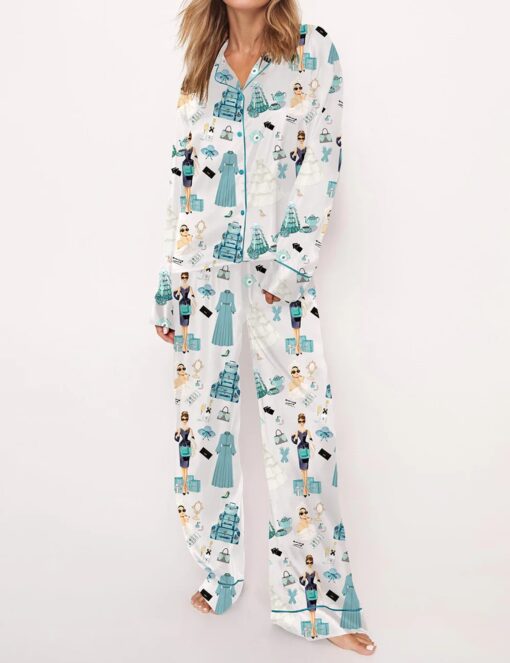 Breakfast At Tiffany's Print Satin Pajama Set - Image 5