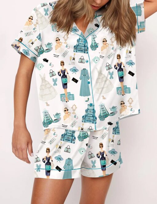 Breakfast At Tiffany's Print Satin Pajama Set - Image 2