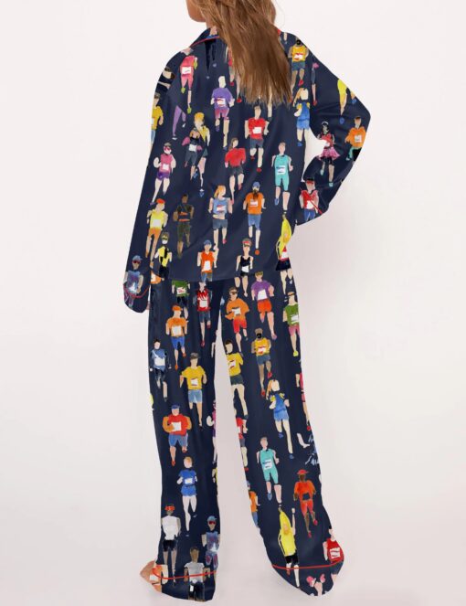 Marathon Runner Watercolor Silky Satin Pajama Set For Women - Image 7