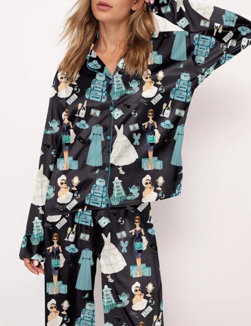Breakfast At Tiffany's Print Satin Pajama Set - Image 11