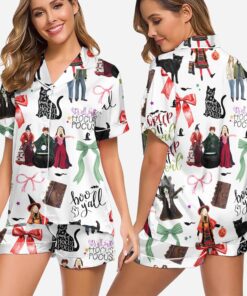 Hocus Pocus Pajamas Set, Sanderson Sisters Satin Pajamas, Spooky Season Pajamas Set, Trick Or Treat Shirt, houcus picus wind spinner