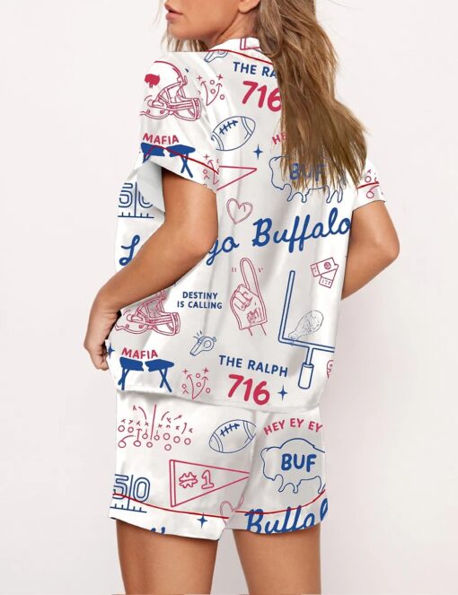 Women’s Buffalo Football Doodles Satin Pajama Set - Image 2