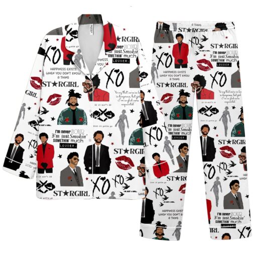 The Weeknd Middle Finger XO Tour 2025 Vintage Washed Satin Pajamas Set - Image 4